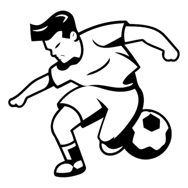 Vecteur un joueur de football donne un coup de pied au ballon illustration vectorielle dans le style des dessins animés