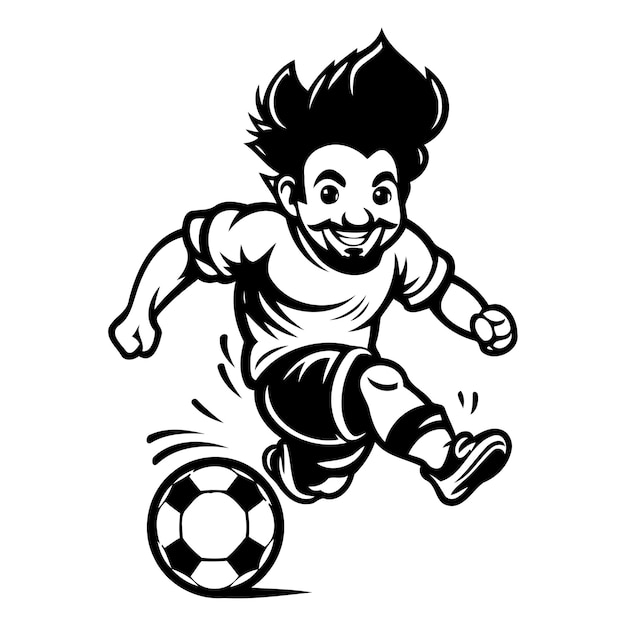 Vecteur joueur de football qui donne un coup de pied à la balle illustration vectorielle de dessin animé isolée sur fond blanc