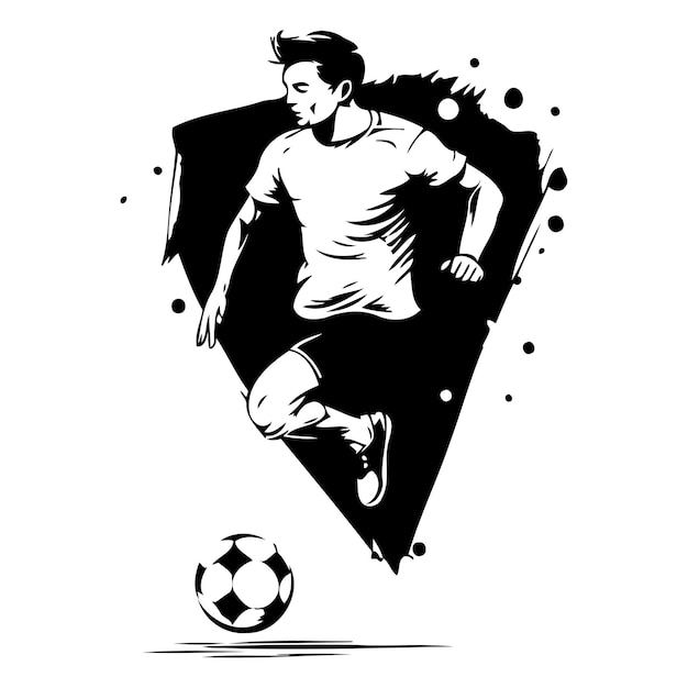 Joueur De Football Qui Donne Un Coup De Pied à L'illustration Vectorielle De La Balle Dans Un Style Rétro