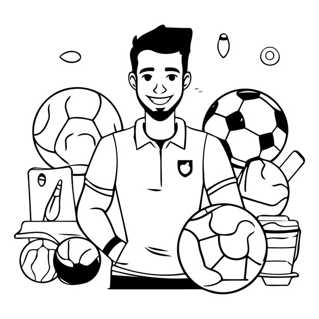 Vecteur joueur de football avec raquette de balle et équipement illustration vectorielle