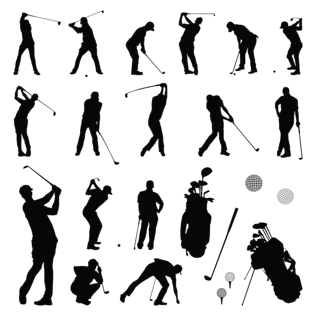 Vecteur joueur de golf - joueur de golf jouant silhouette