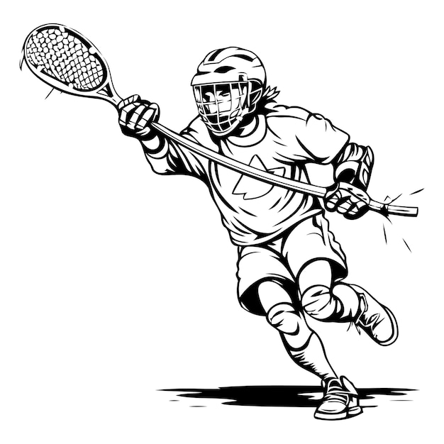 Vecteur joueur de lacrosse action dessin animé sport graphique vectoriel illustration dessinée à la main