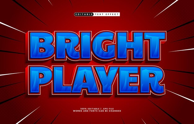 joueur lumineux effet de texte modifiable avec un style de texte enfants et héros
