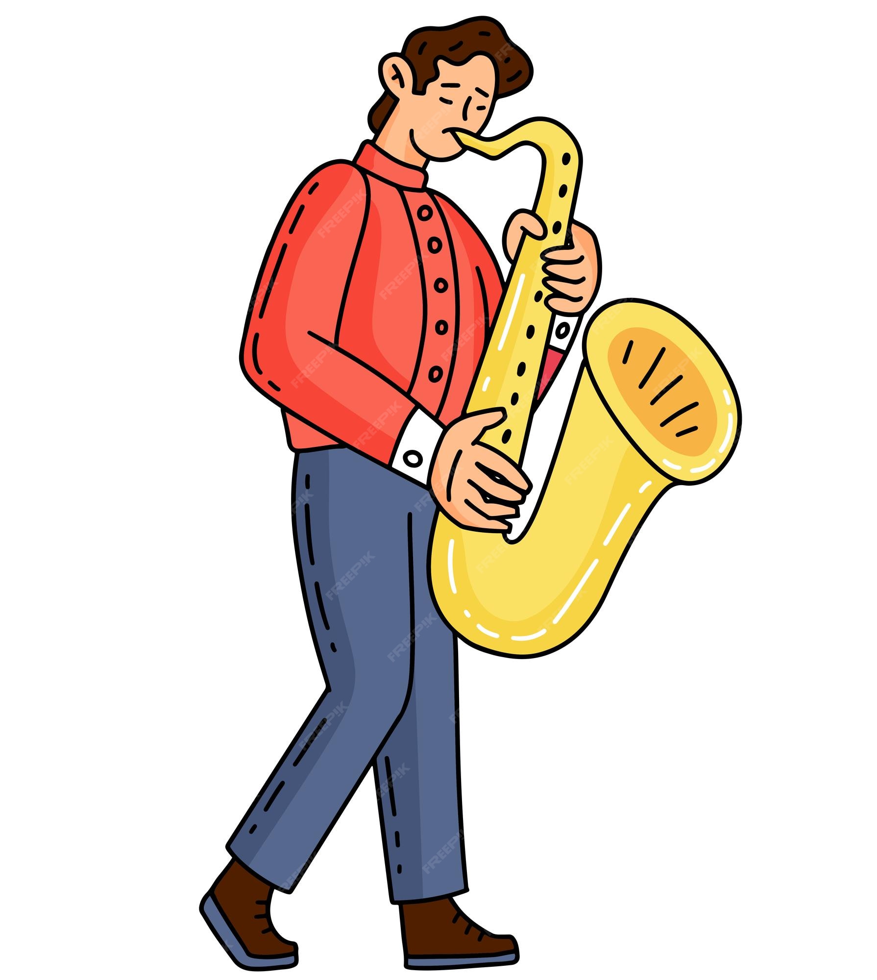 personnage de saxophone dansant de dessin animé, saxo drôle 11353773 Art  vectoriel chez Vecteezy