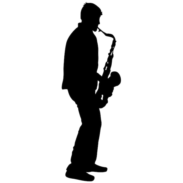 Vecteur joueur de saxophoniste musicien silhouette sur illustration vectorielle fond blanc