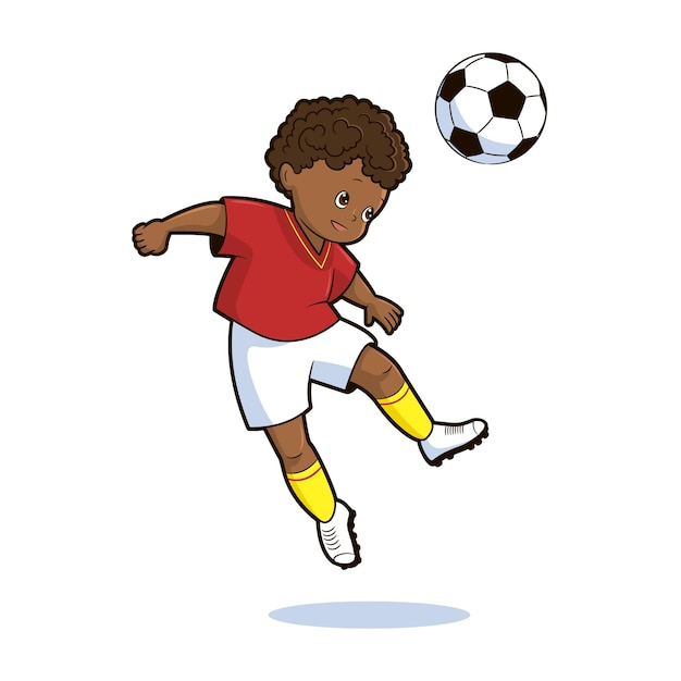 Vecteur un joueur de soccer botte le ballon dans un saut illustration vectorielle en style cartoon