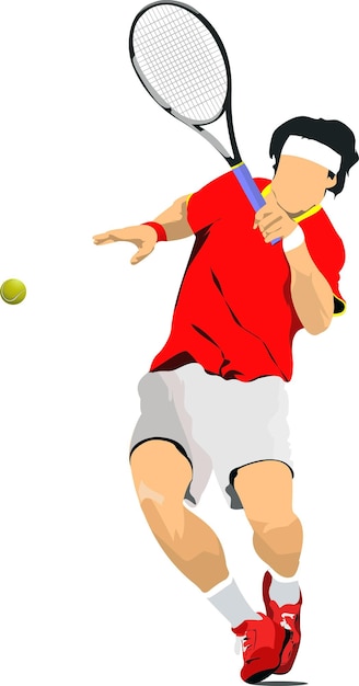 Joueur de tennis homme en T-shirt rouge Illustration vectorielle colorée pour les concepteurs