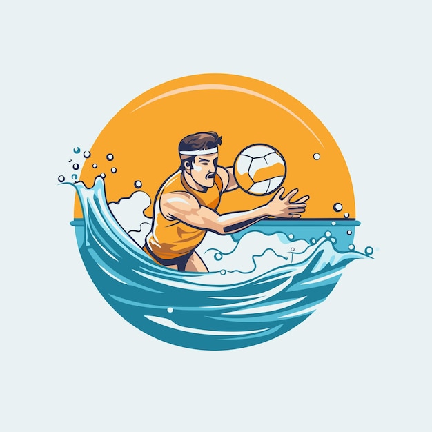 Joueur De Volley-ball Avec La Balle Dans L'eau Illustration Vectorielle