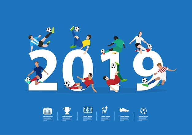 Les Joueurs De Football En Action Pour La Nouvelle Année 2019