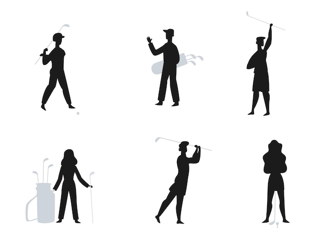 Joueurs de golf silhouettes vectorielles isolées