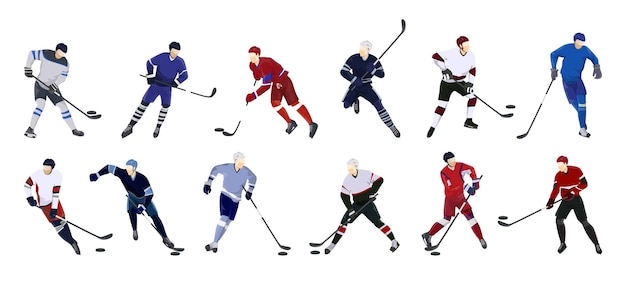 Joueurs De Hockey Sur Fond Blanc Silhouettes Colorées