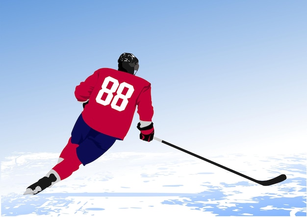 Joueurs de hockey sur glace illustration dessinée à la main vectorielle colorée