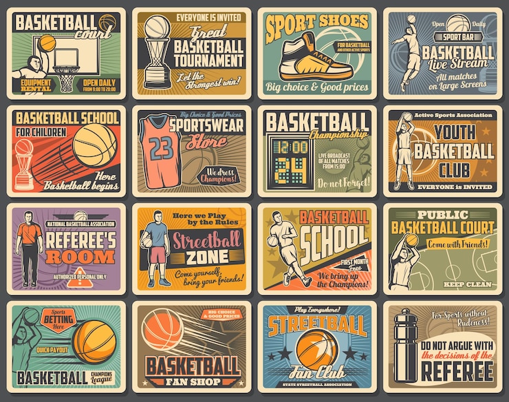 Vecteur joueurs de sport de basket-ball avec panier de balles