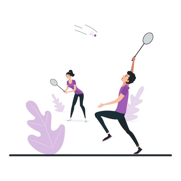 Vecteur joueurs tenant des raquettes de badminton en illustration extérieure