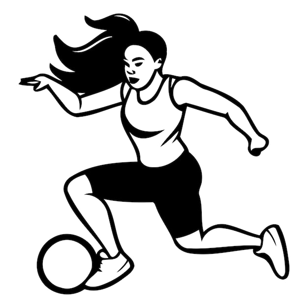 Vecteur joueuse de basket-ball avec une balle illustration vectorielle dans le style rétro sur fond blanc