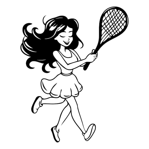 Vecteur joueuse de tennis femme illustration vectorielle de dessin animé fille de sport jouant au tennis