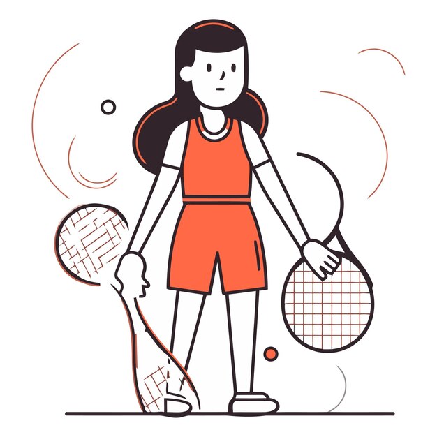 Vecteur joueuse de tennis avec une raquette et une balle illustration vectorielle d'art linéaire