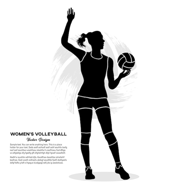 Vecteur joueuse de volley-ball tenant le ballon. illustration de silhouette vectorielle