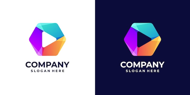 Vecteur jouez au dégradé de logo avec des concepts hexagonaux