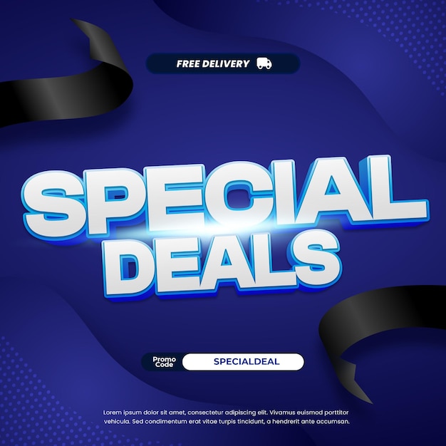 Jour d'achat spécial Offres de réduction exclusives Gradient bleu Effets de texte modifiables Bannières de rubans