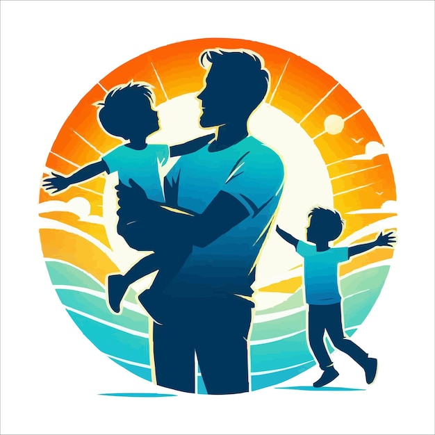 Vecteur le jour du père père et les enfants silhouette illustration vectorielle plate