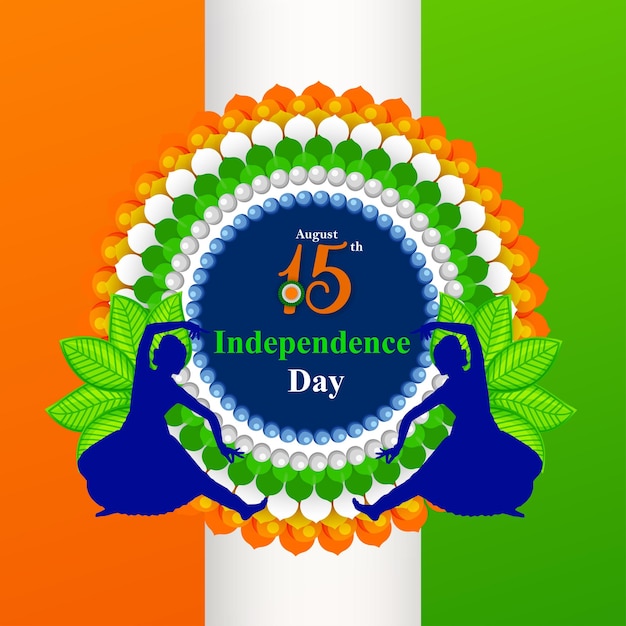 Vecteur jour de l'indépendance indienne 15 août affiche nationale orange bleu vert bannière affiche médias sociaux vecteur gratuit