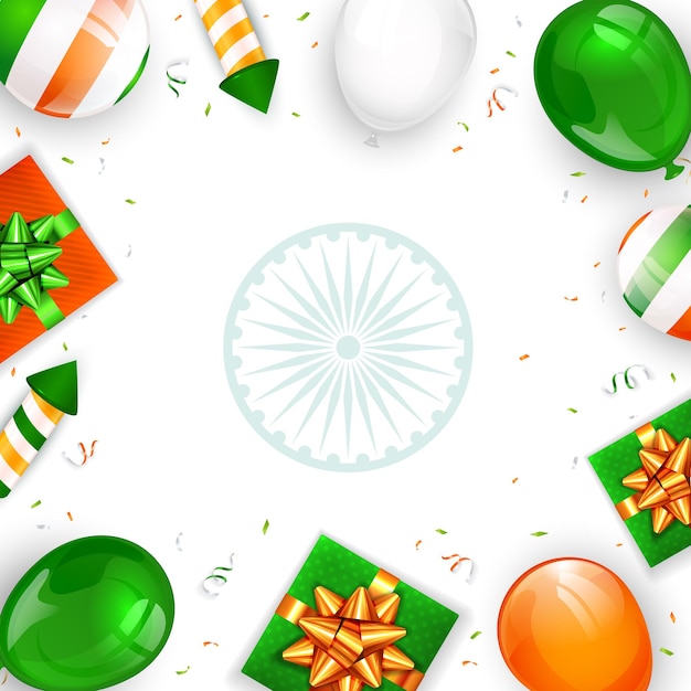 Jour De L'indépendance Indienne Sur Fond Blanc Coffrets Cadeaux Ballons Et Feux D'artifice De Fusée Thème De L'ind