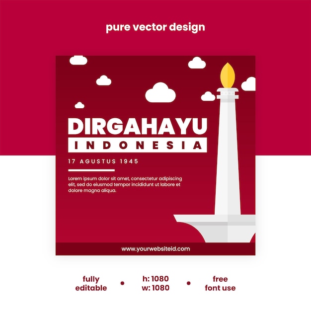Jour De L'indépendance De L'indonésie Instagram Posts Set Eps Vector