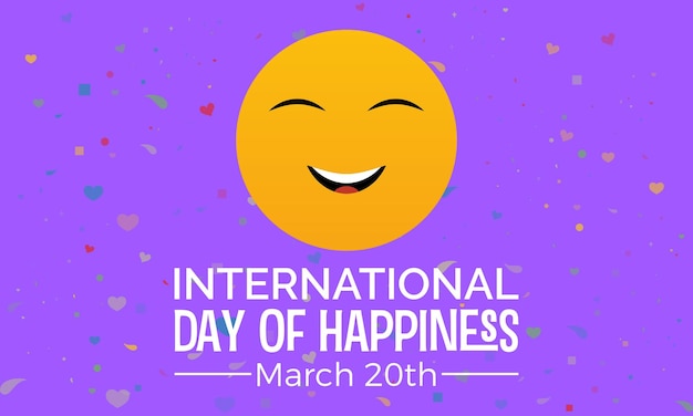 Jour International Du Bonheur Observé Chaque Année Le 20 Mars Positive Face Vector Bannière Affiche Et Modèle De Média Social