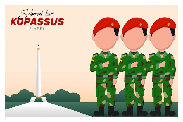 Vecteur le jour de kopassus ou le commandement des forces spéciales est commémoré chaque 16 avril