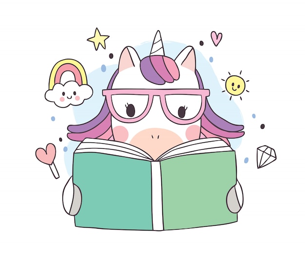 Jour De Livre Mignon De Dessin Animé, Adorable Livre De Lecture De Licorne