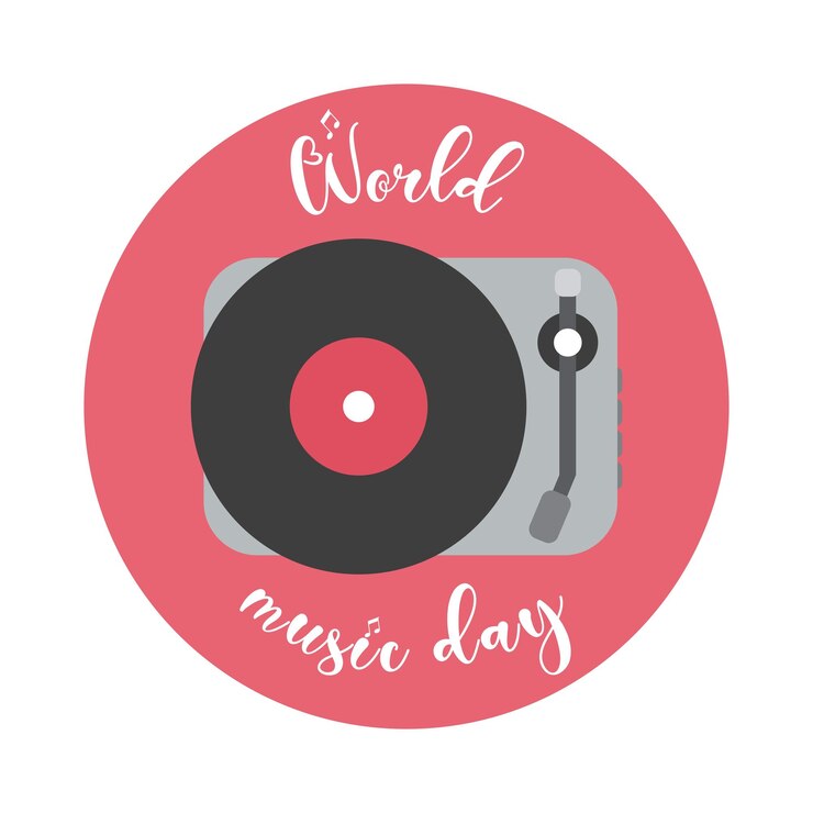 Vecteur jour mondial de la musique lecteur rétro disque icône de cercle vectoriel
