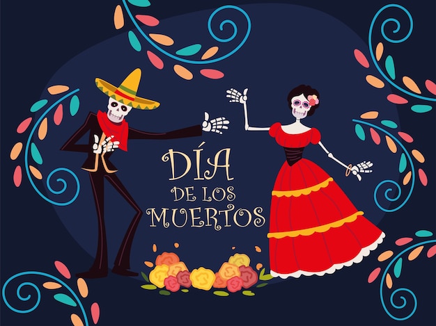 Jour Des Morts, Squelette De Catrina Mexicaine Et Célébration De Décoration De Fleurs