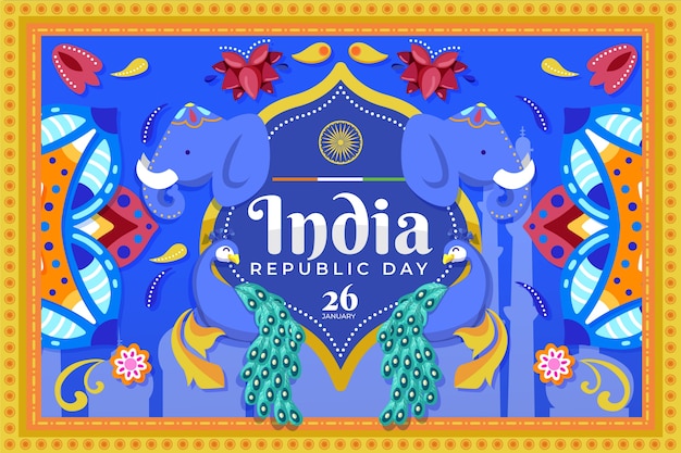 Jour de la République indienne au design plat avec des éléphants