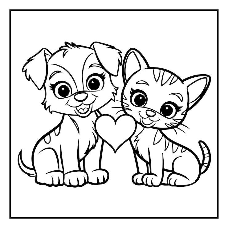 Vecteur jour de la saint-valentin pages à colorier pour les enfants amour images remplies cœurs sucreries chérubins animaux et plus encore