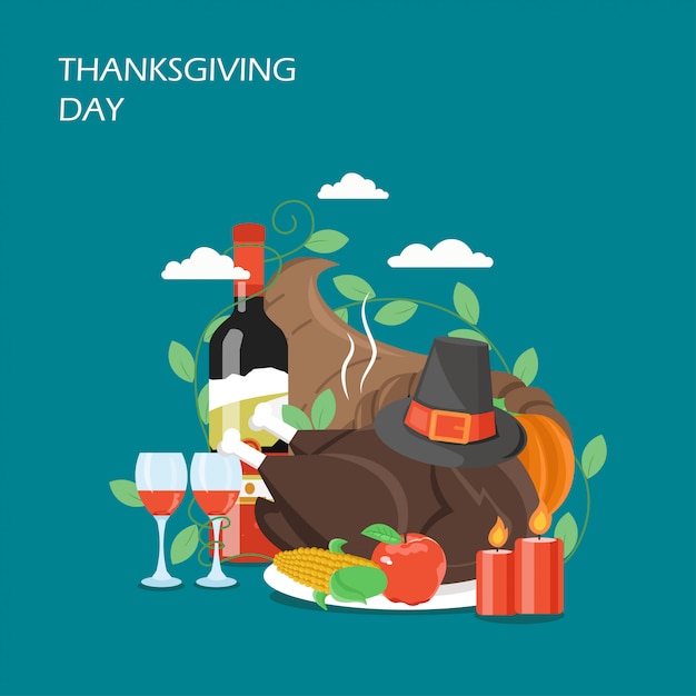 Jour De Thanksgiving Illustration De Conception De Style Plat