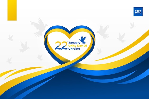 Vecteur jour de l'unité de l'ukraine 22 janvier avec drapeau de l'amour et oiseau de la paix en arrière-plan