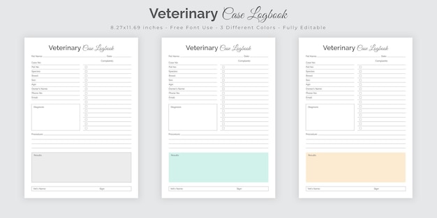 Journal De Cas Vétérinaire Et Modèle De Design D'intérieur De Planificateur De Journal De Dossier Vétérinaire