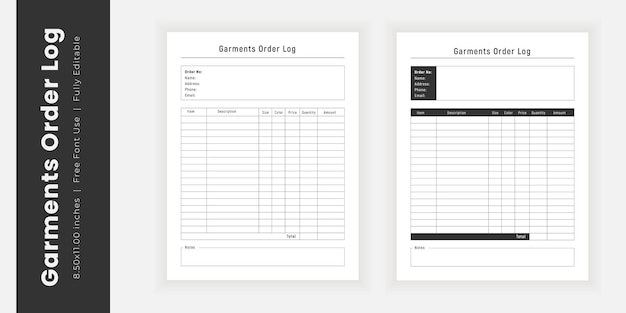 Journal Des Commandes De Vêtements Et Pages Imprimables De Suivi