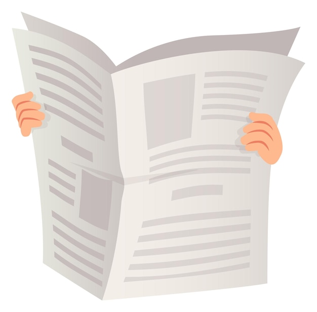 Journal dans des mains humaines Icône de lecture d'informations de dessin animé isolée sur fond blanc