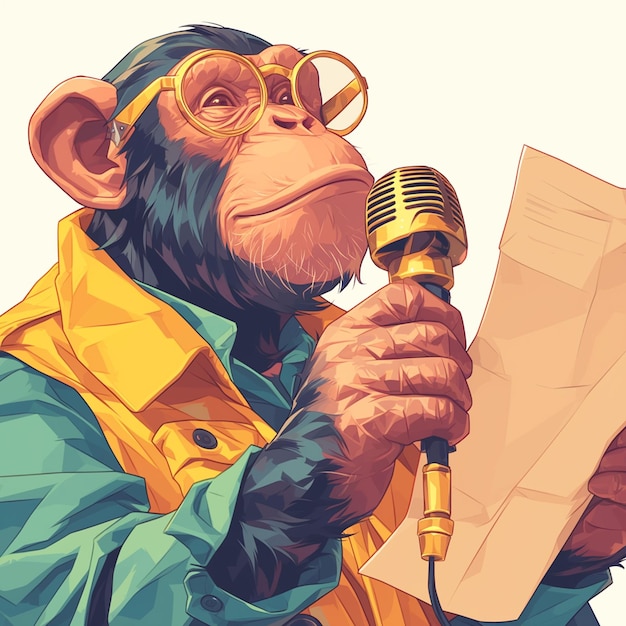 Vecteur un journaliste de chimpanzé musical dans le style des dessins animés