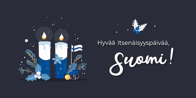 Journée De La Bougie Et Du Drapeau En Finlande Texte En Suomi Signifie Joyeux Jour De L'indépendance Le 6 Décembre