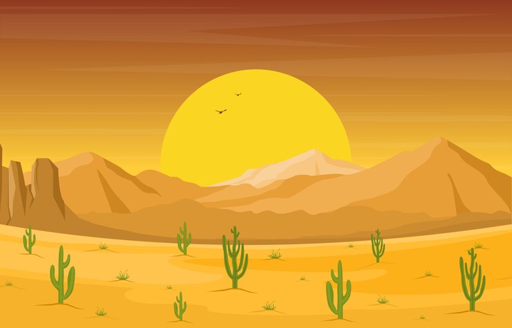 Journée dans le vaste désert de l'ouest de l'Amérique avec illustration de paysage d'horizon de cactus
