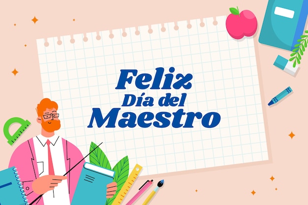 Journée des enseignants plats dessinés à la main en arrière-plan espagnol