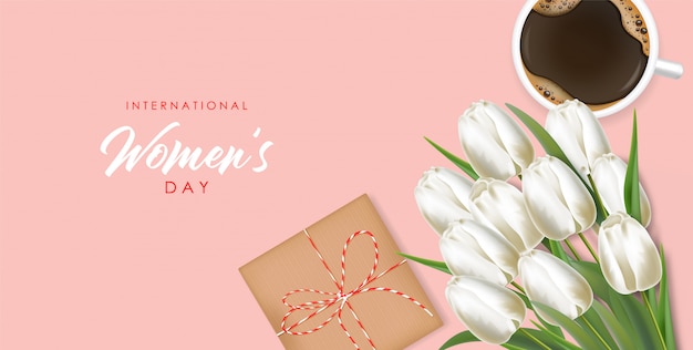 Journée Des Femmes Tulipes Blanches Réalistes Mis En Illustration