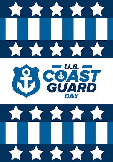 Vecteur journée de la garde côtière américaine aux états-unis fête fédérale conception de style marin avec ancre et bouclier