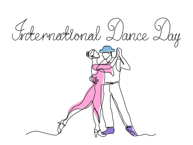 Vecteur journée internationale de la danse danseur abstrait continu dessin à la main d'une ligne d'art