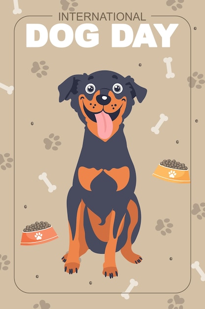 Journée internationale du chien Chien mignon avec un bol de nourriture