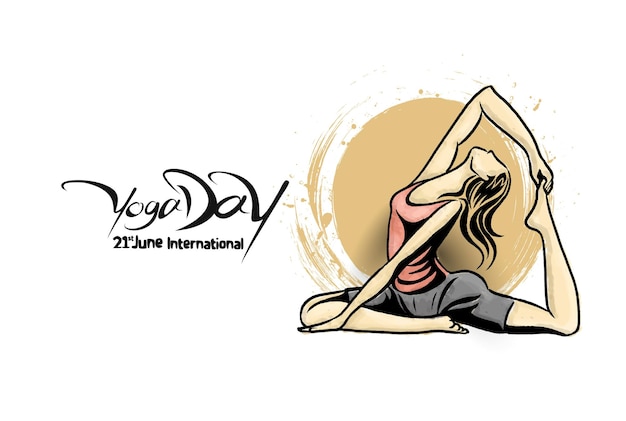 Journée Internationale Du Yoga Jeune Femme Médite Abstract Post Ad Banner Vector Illustration