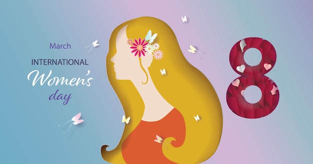 Journée internationale de la femme 8 mars avec papillon et fleurs Illustration de vacances Happy Women Day